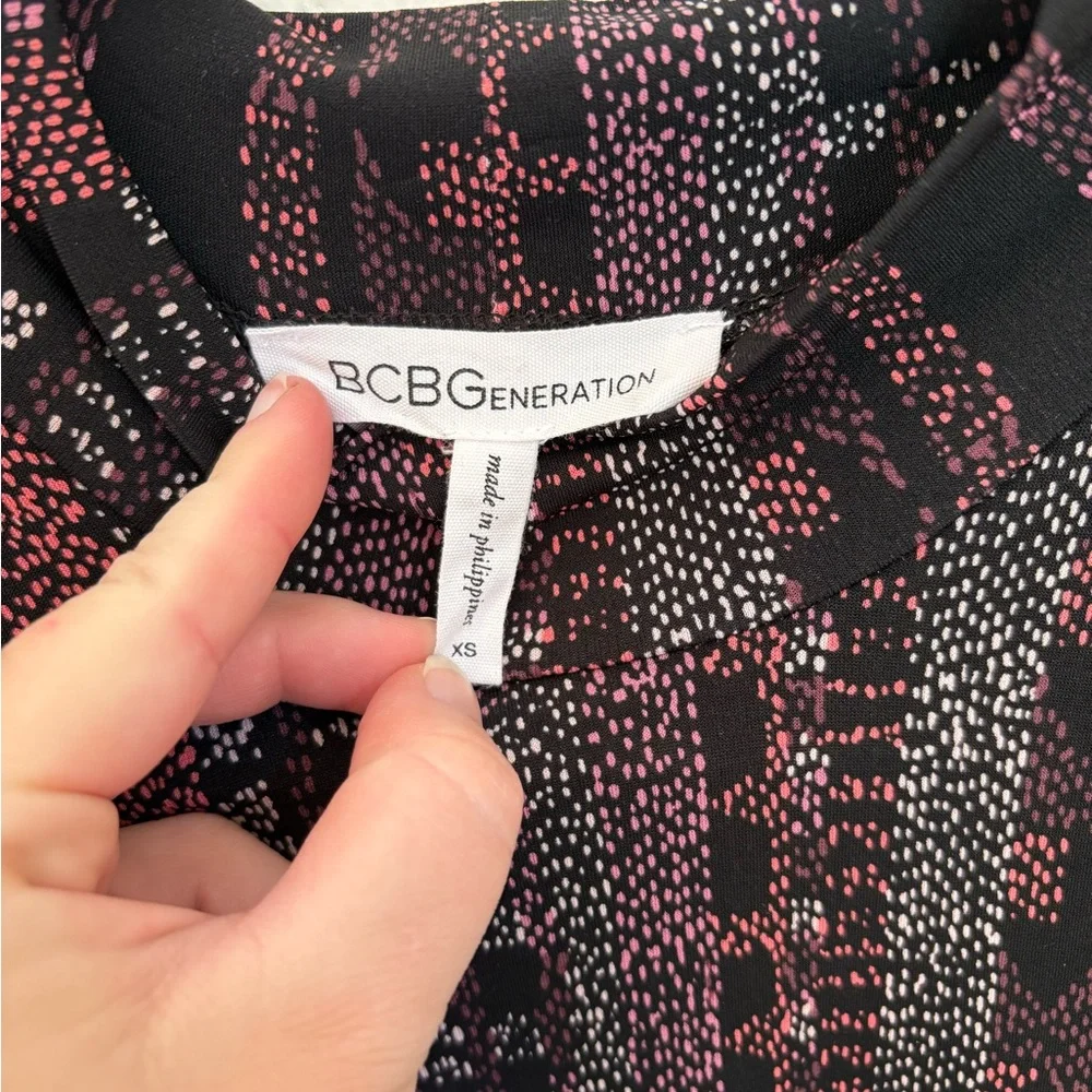 BCBGeneration Patterned Mock Neck Long Sleeve Mini Dress - Picture 2 of 5